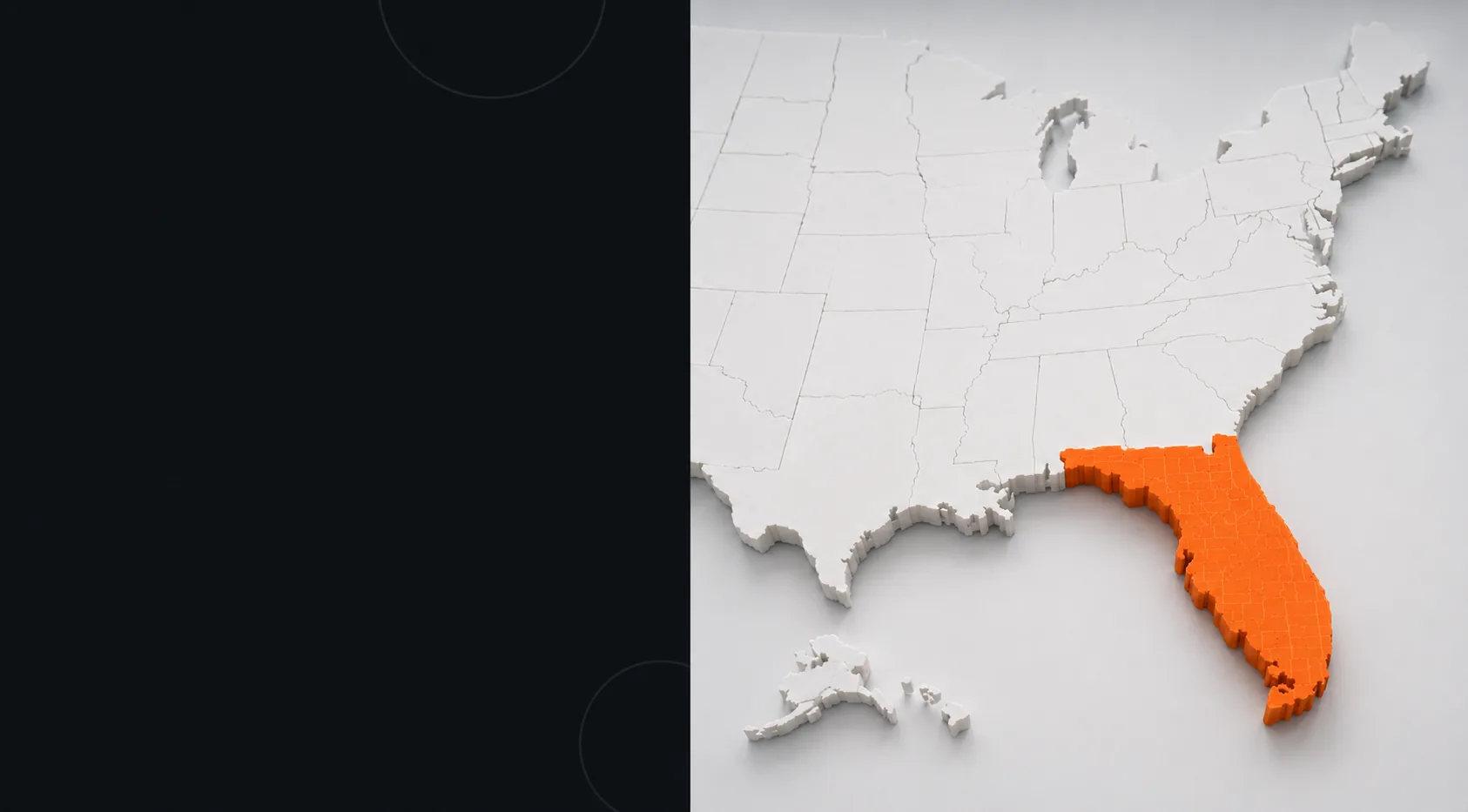 Textured United States map highlighting Florida in orange
