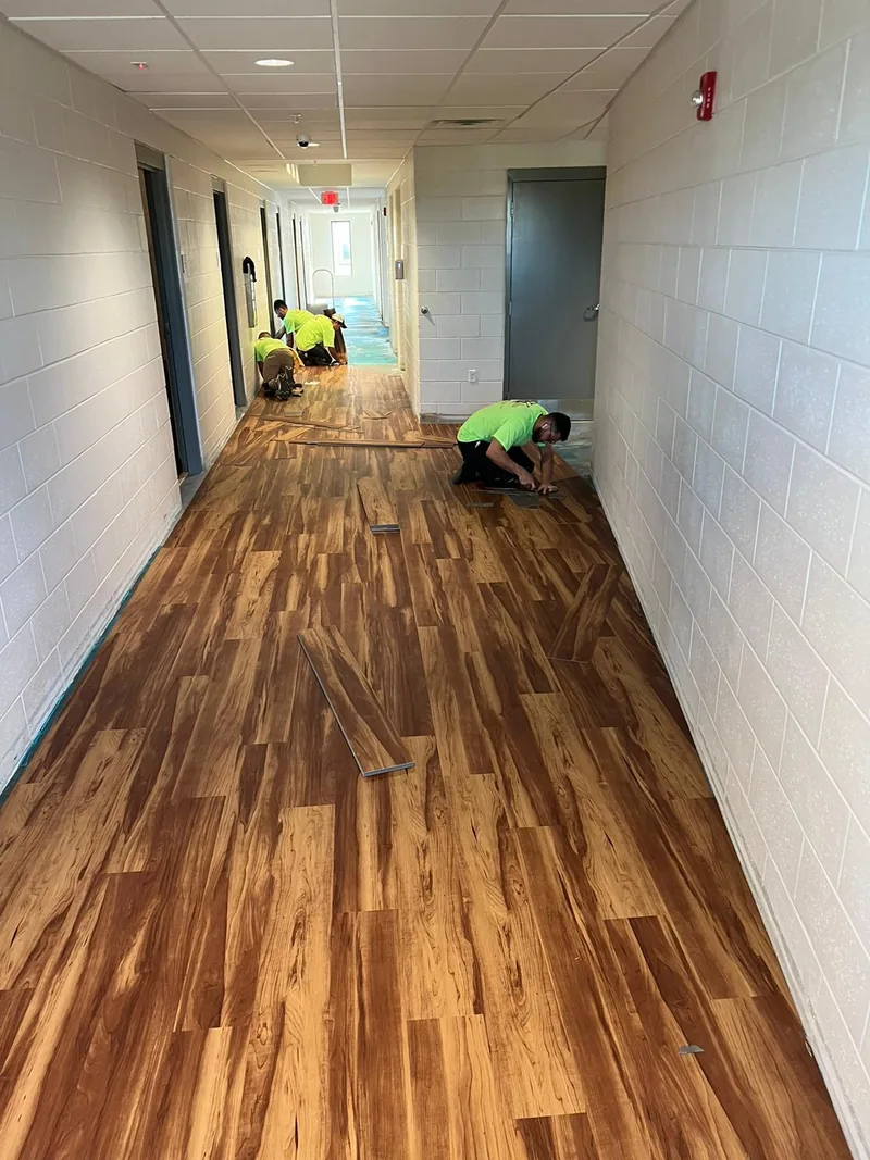 Commercial corridor documented during flooring installation