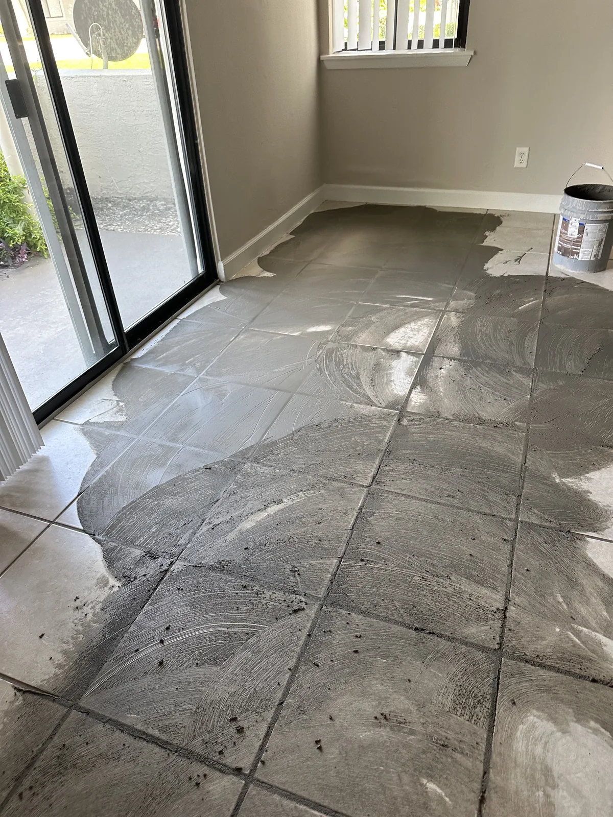 Flooring placement documented during active installation