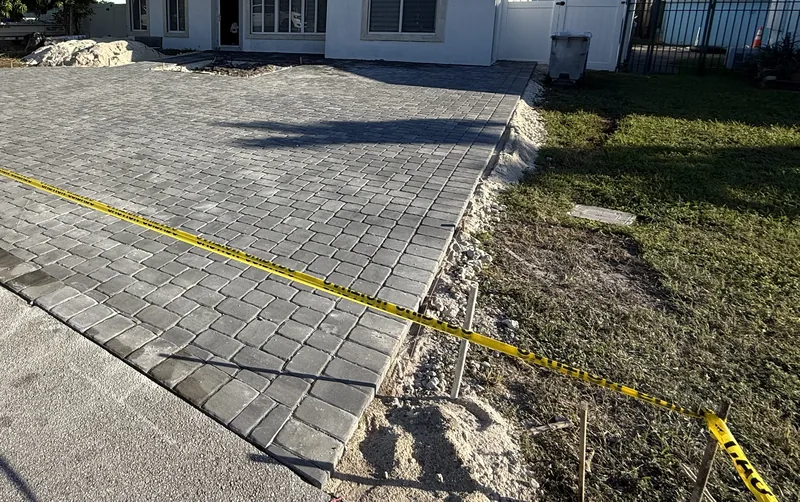 Installed exterior surface with a visible modular pattern